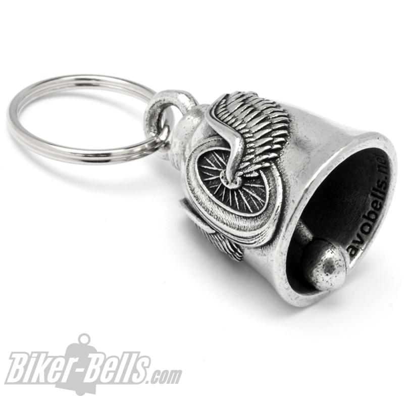 Biker-Bell Rad mit Flügel Winged Wheel Motorrad-Glocke Glücksbringer Ride Bell